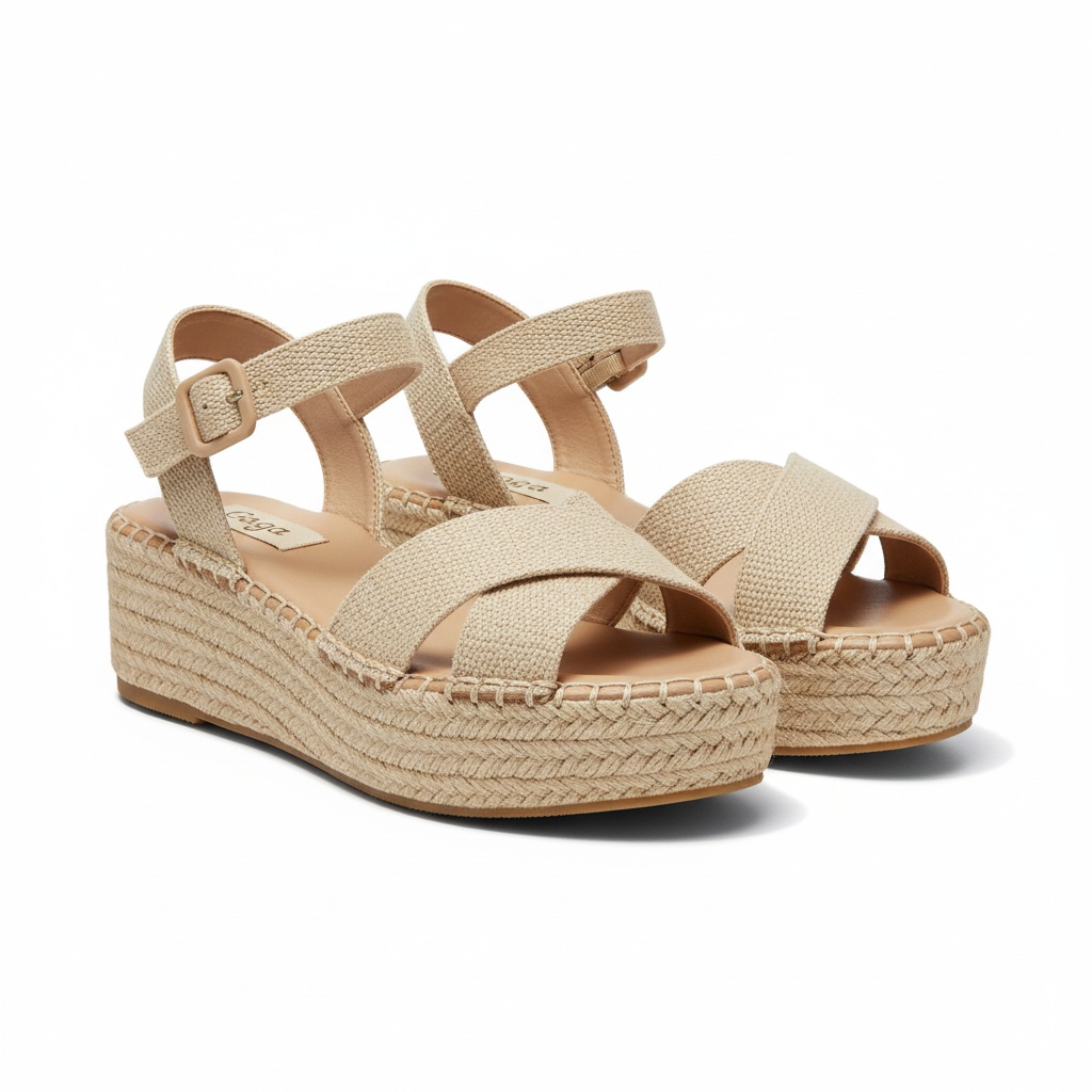 Beige Woven Espadrille Platform Sandals photo 1