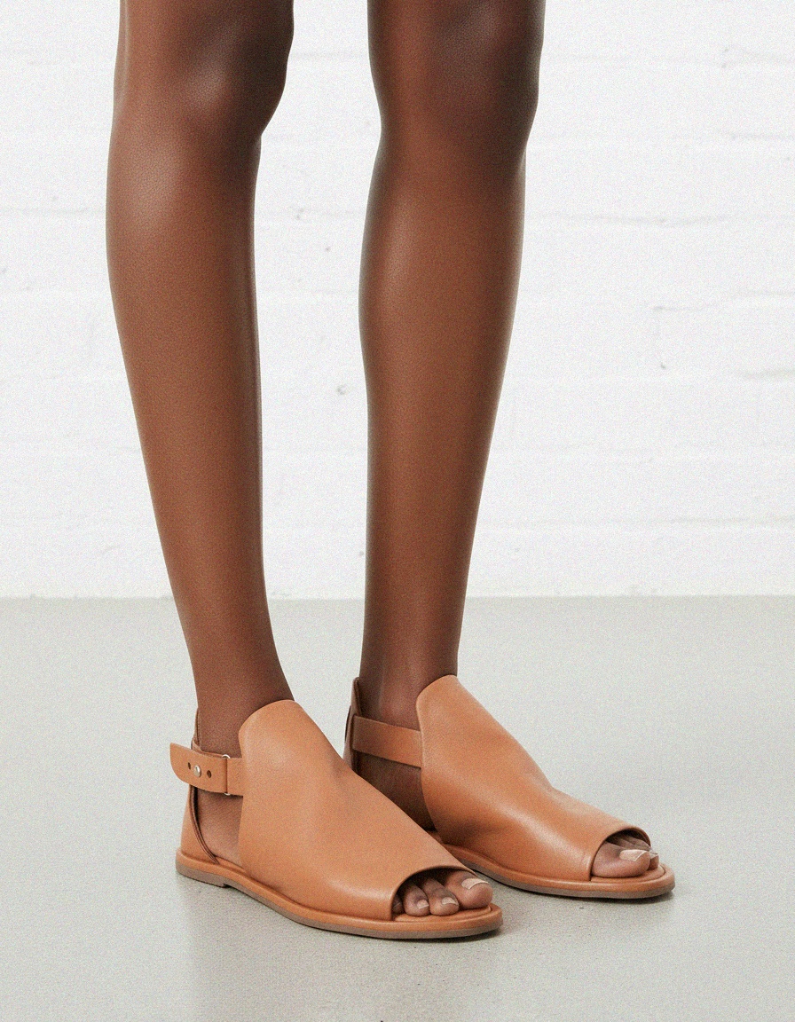 Tan Leather Flat Sandal with Ankle Strap photo 2
