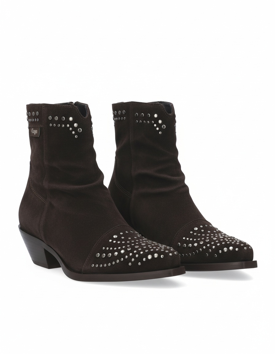 Dark Brown Suede Studded Ankle Boots photo 1