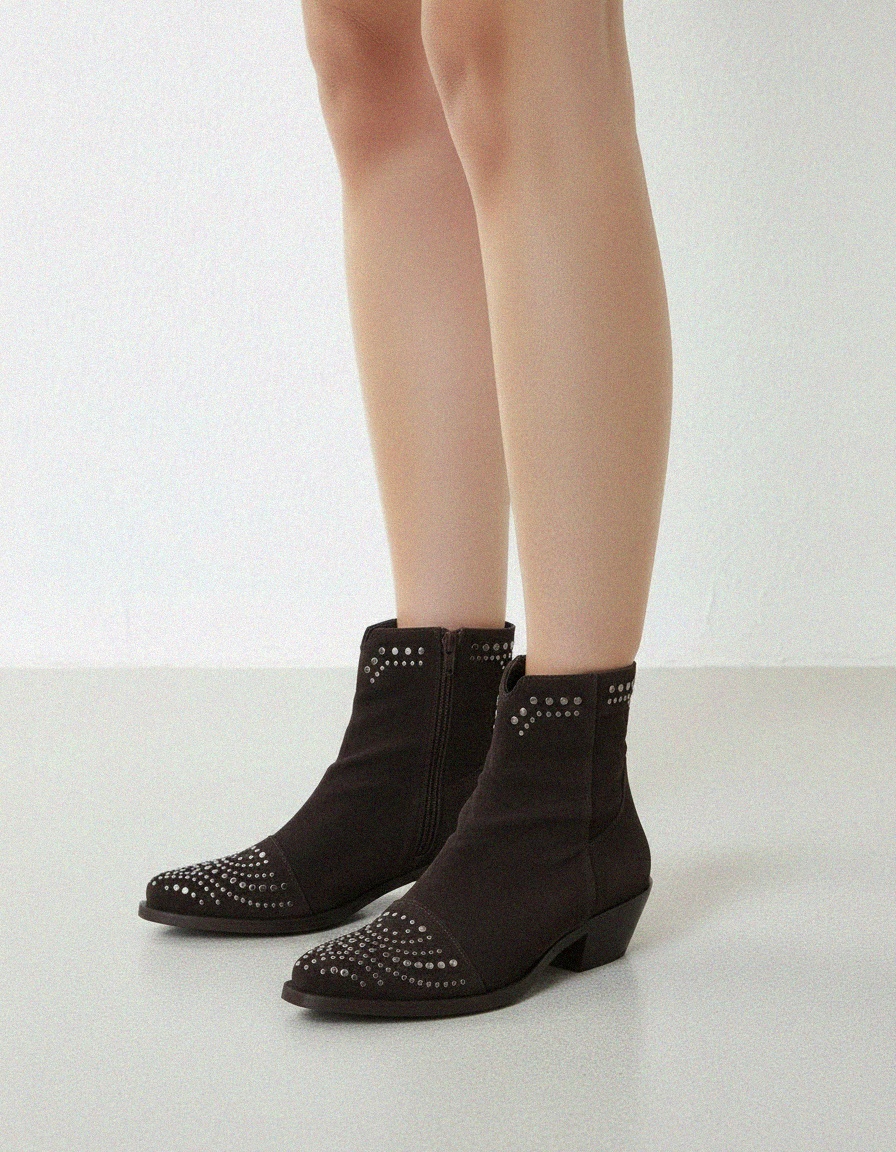 Dark Brown Suede Studded Ankle Boots photo 2