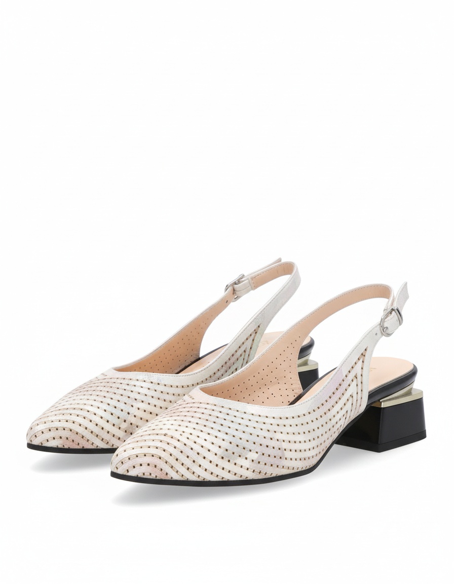 Perforated Slingback Block Heels with Metallic Accents photo 1