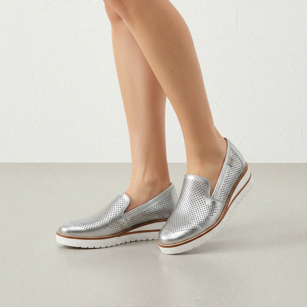 Metallic Perforated Loafers with Wedge Sole photo 2