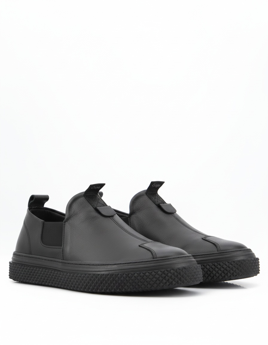 Black Leather Slip-On Sneakers photo 1