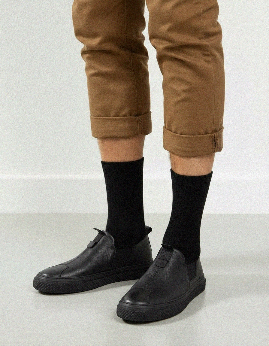 Black Leather Slip-On Sneakers photo 2