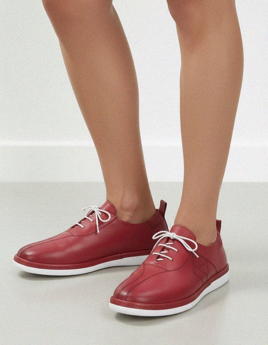 Red Leather Lace-Up Sneakers photo 2