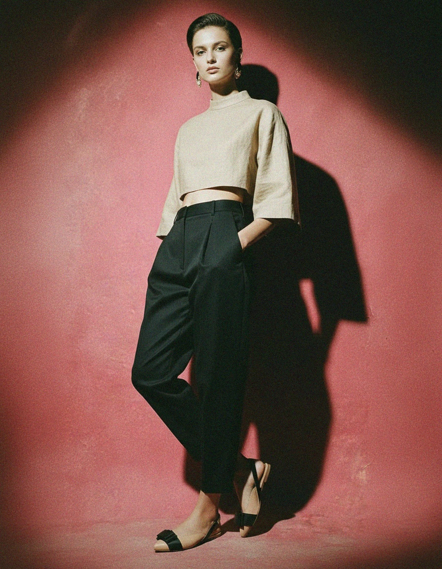 Beige and Black Pointed Toe Slingback Flats with Bow photo 3