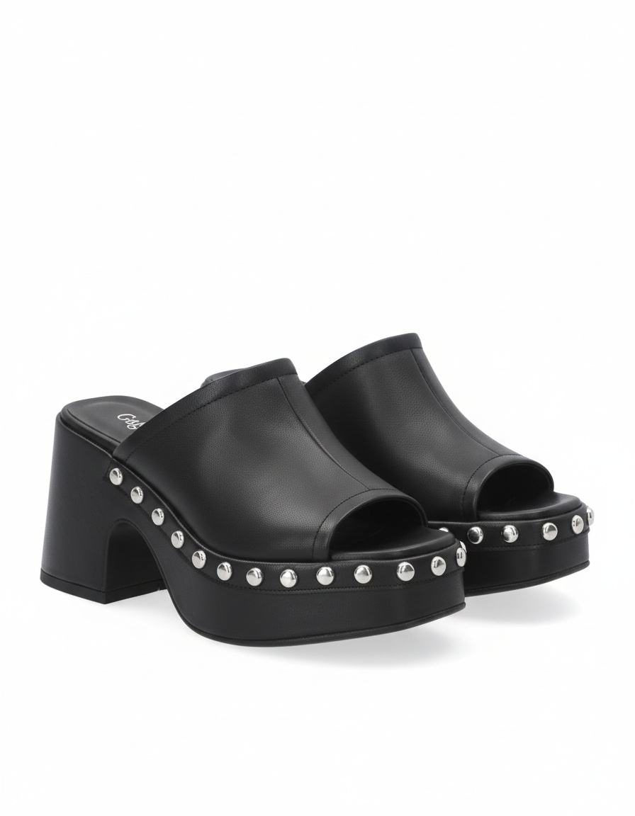 Black Studded Platform Mule with Block Heel photo 1