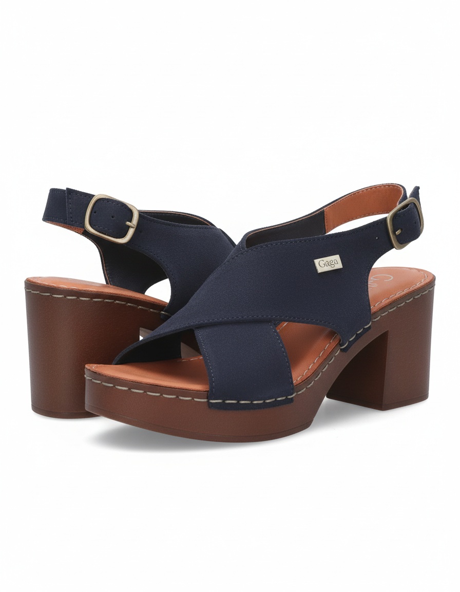 Navy Suede Platform Block Heel Sandals photo 1