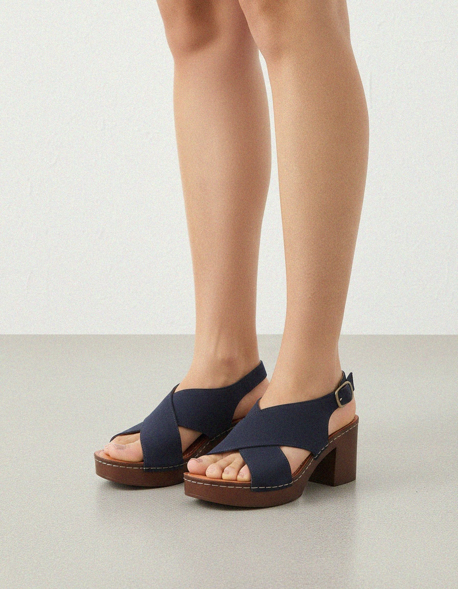Navy Suede Platform Block Heel Sandals photo 2