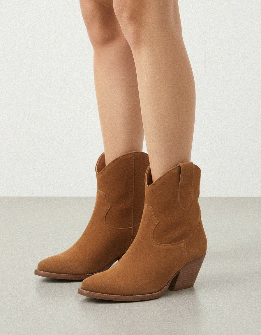 Classic Brown Suede Ankle Boots with Block Heel photo 2