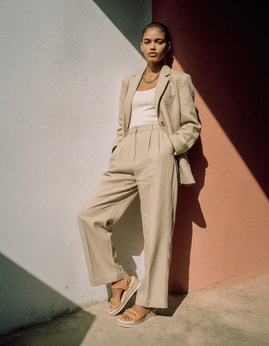 Beige Platform Sandals with Decorative Chain photo 3