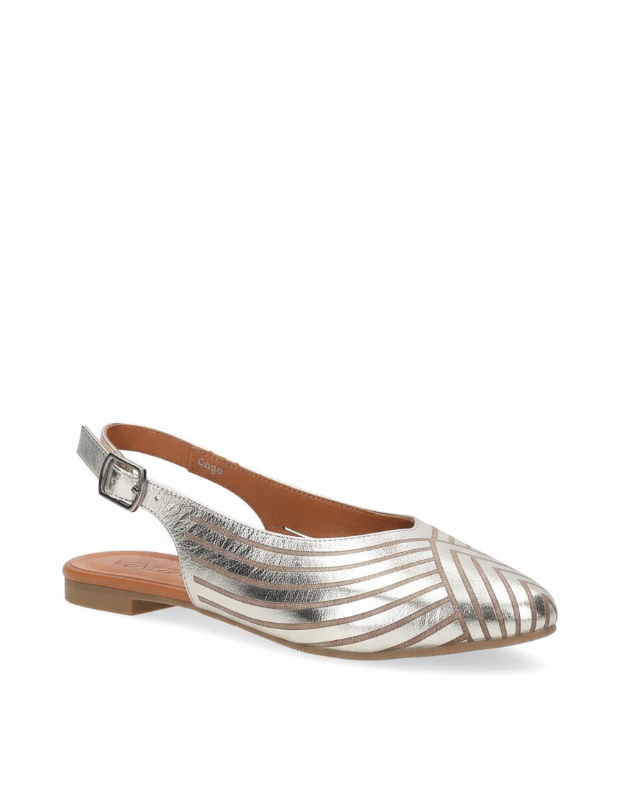 Silver Metallic Striped Slingback Flats photo 1