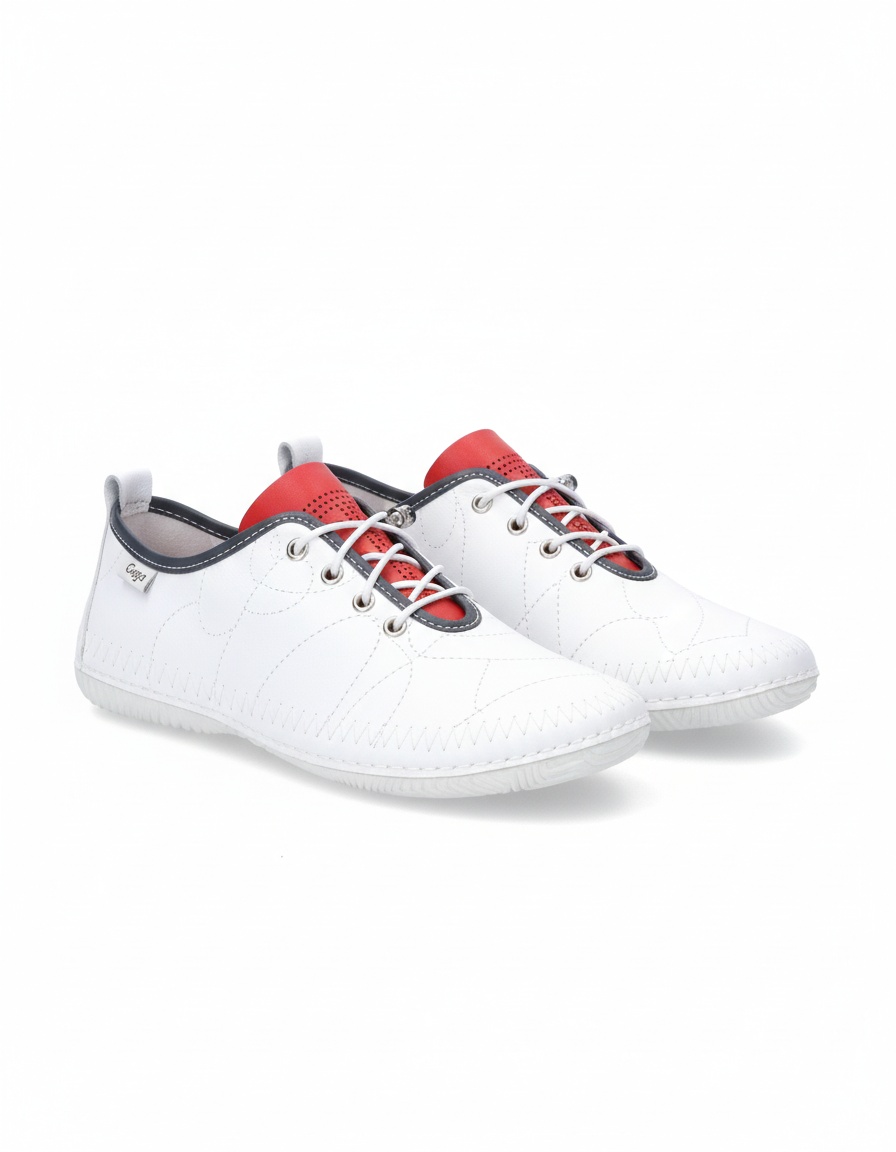 White Lace-Up Casual Sneakers with Red Detail photo 1