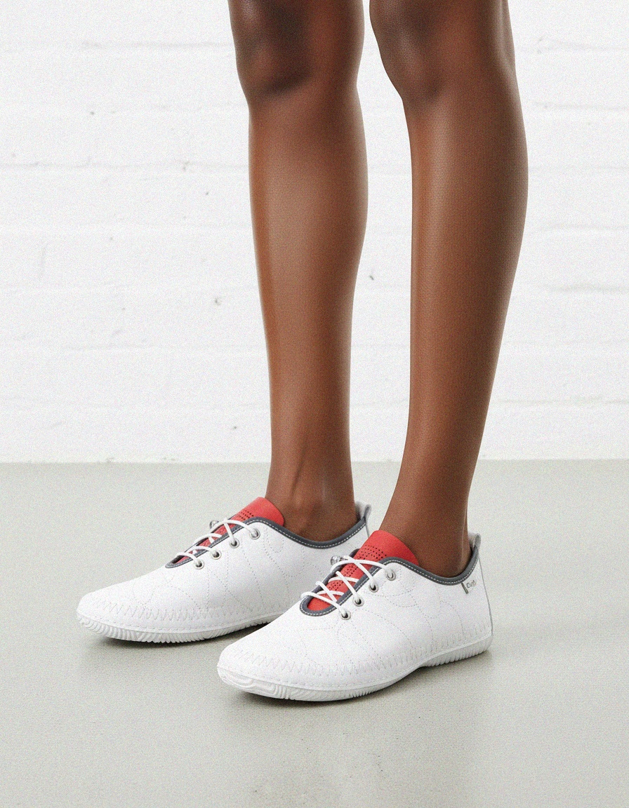 White Lace-Up Casual Sneakers with Red Detail photo 2