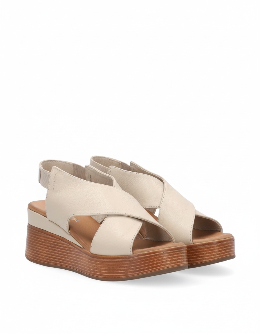 Beige Platform Sandals with Criss-Cross Straps photo 1