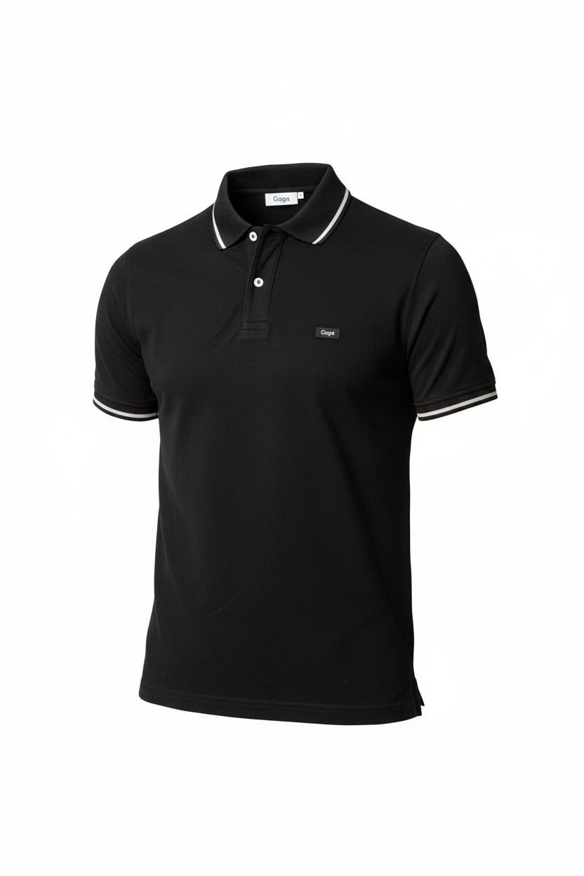 Classic Black Polo Shirt with White Trim Details photo 1