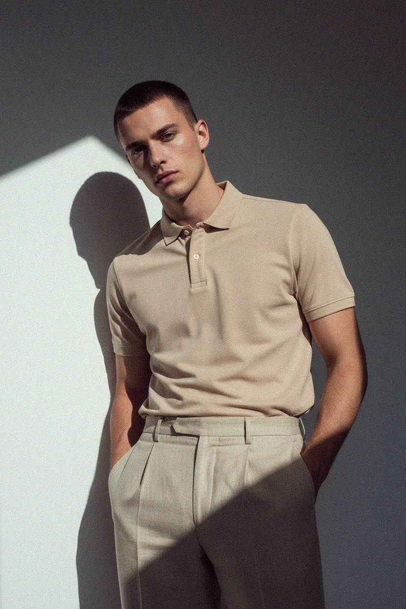 Classic Beige Short Sleeve Polo Shirt photo 3