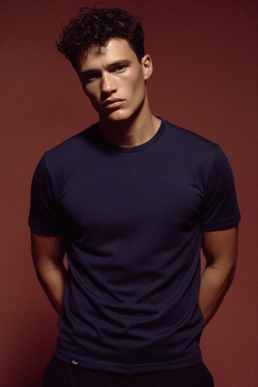 Navy Blue Short Sleeve Crew Neck T-Shirt photo 2