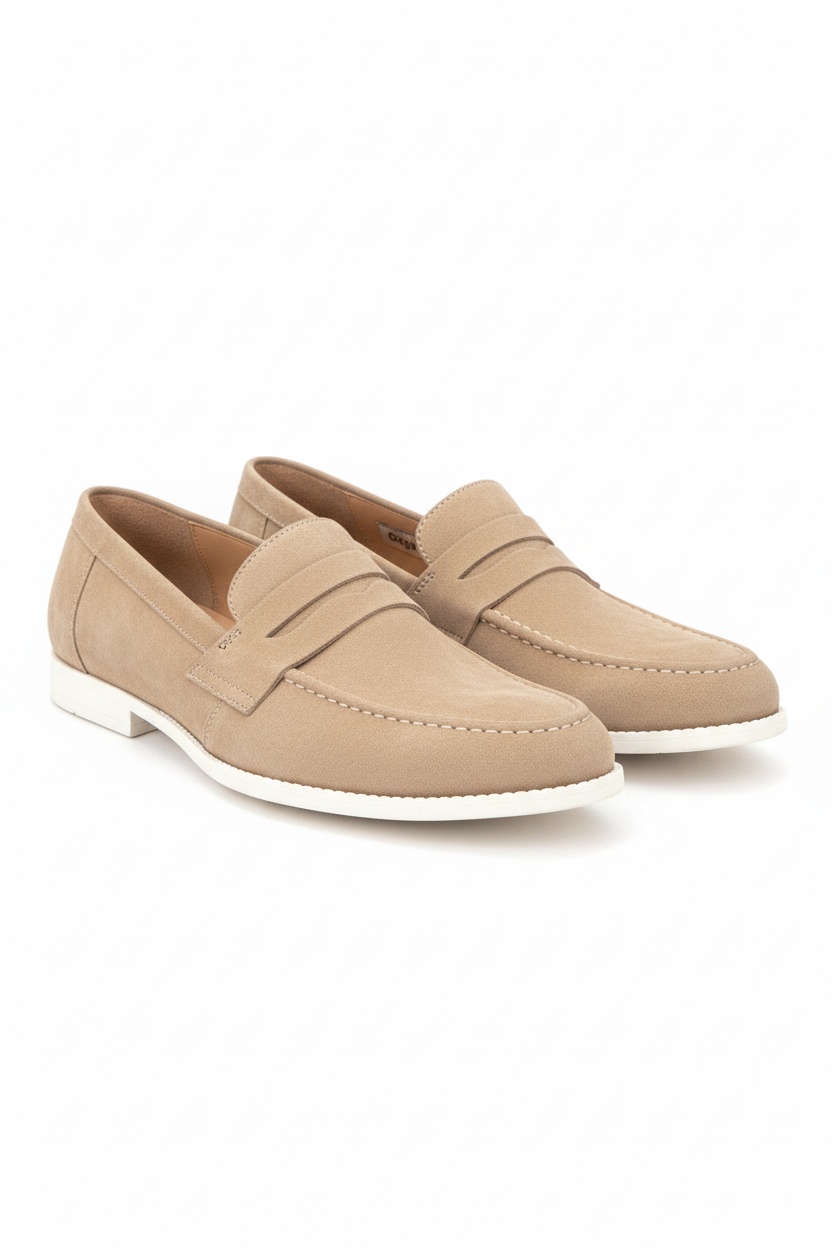 Classic Beige Suede Loafers with White Sole photo 1
