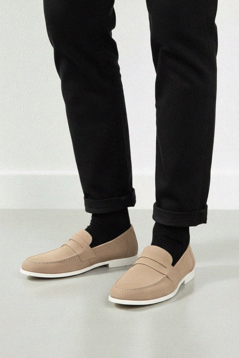 Classic Beige Suede Loafers with White Sole photo 2
