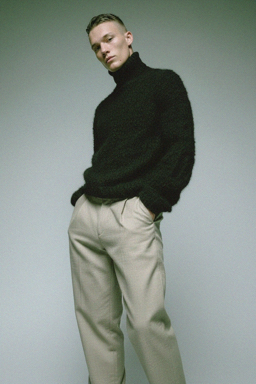 Light Beige Textured Regular Fit Trousers photo 3