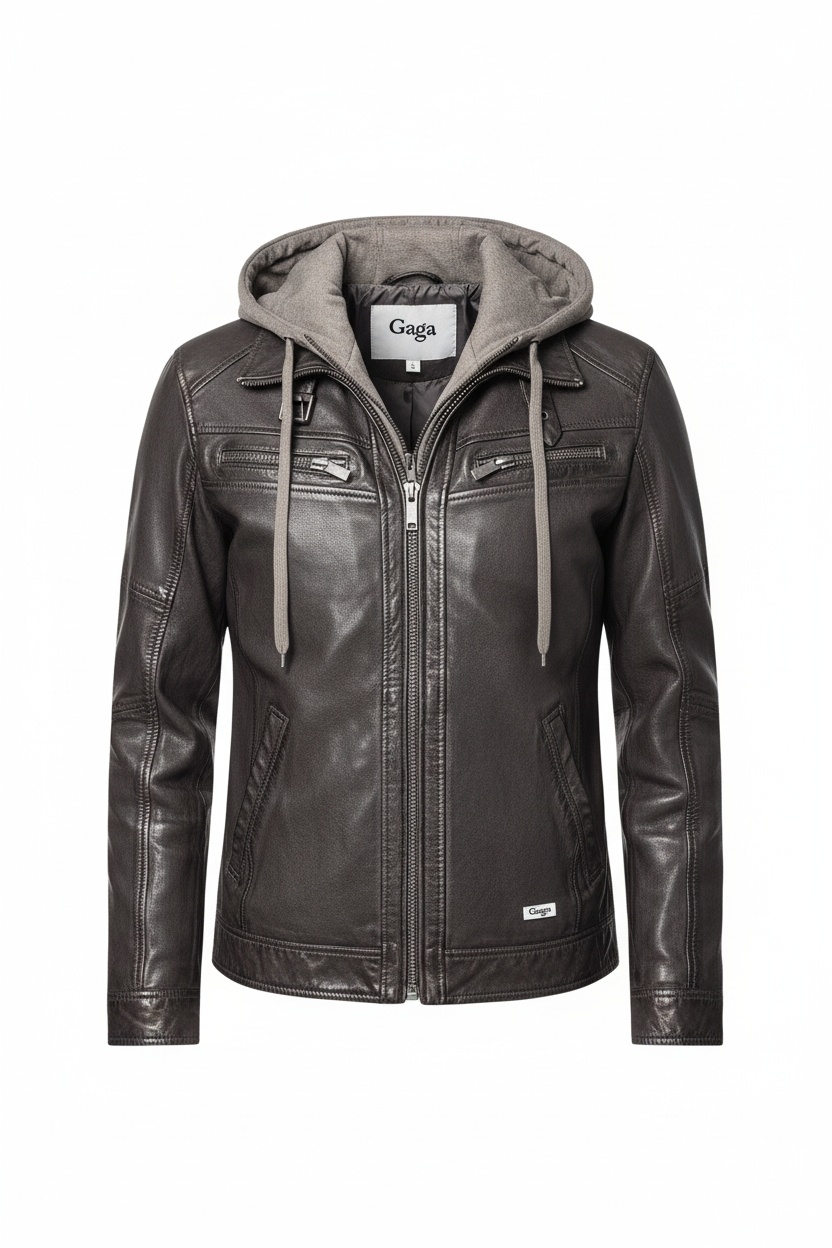 Faux Leather Jacket with Hooded Insert photo 1