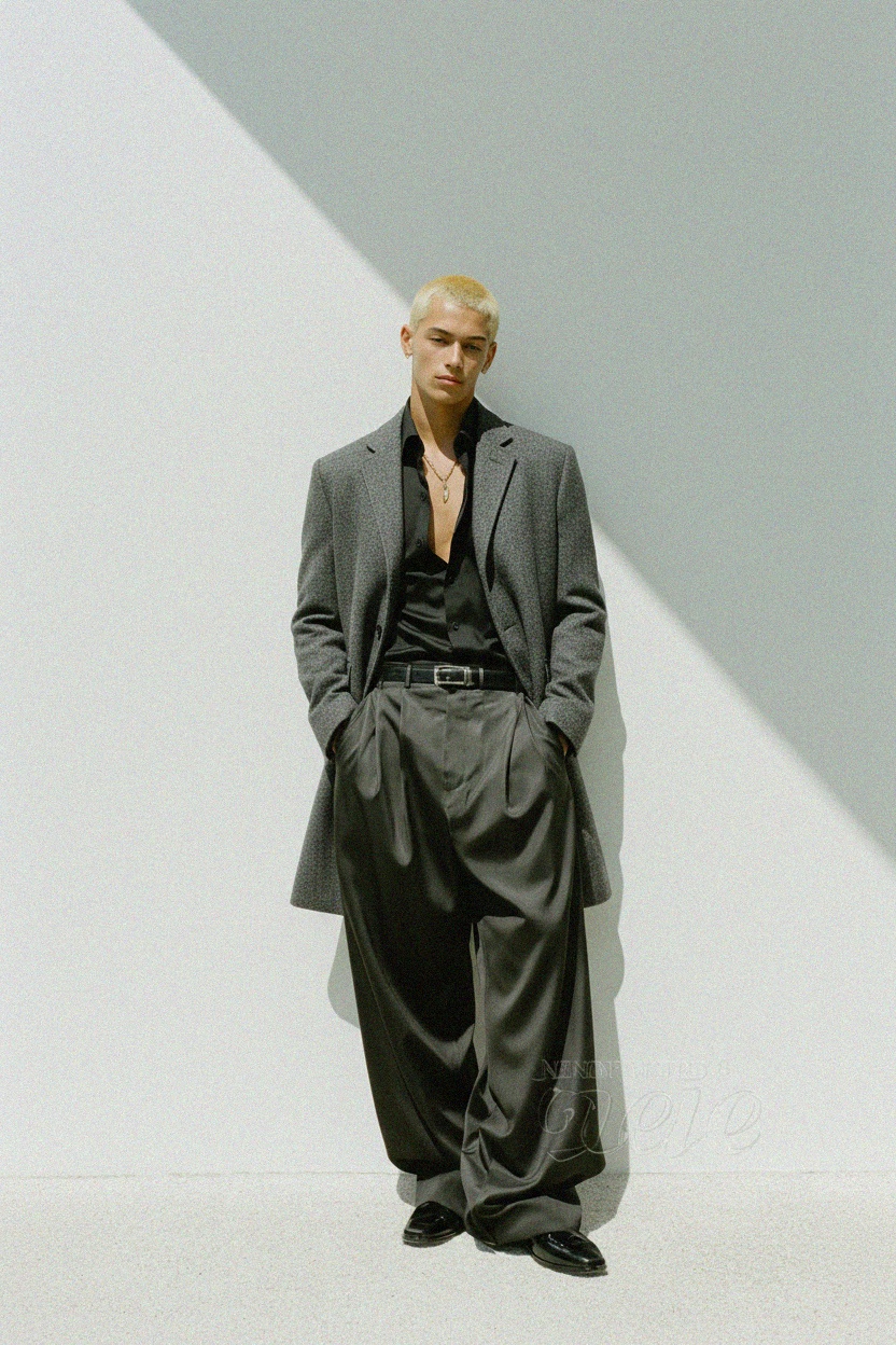 Elegant Grey Textured Overcoat photo 2