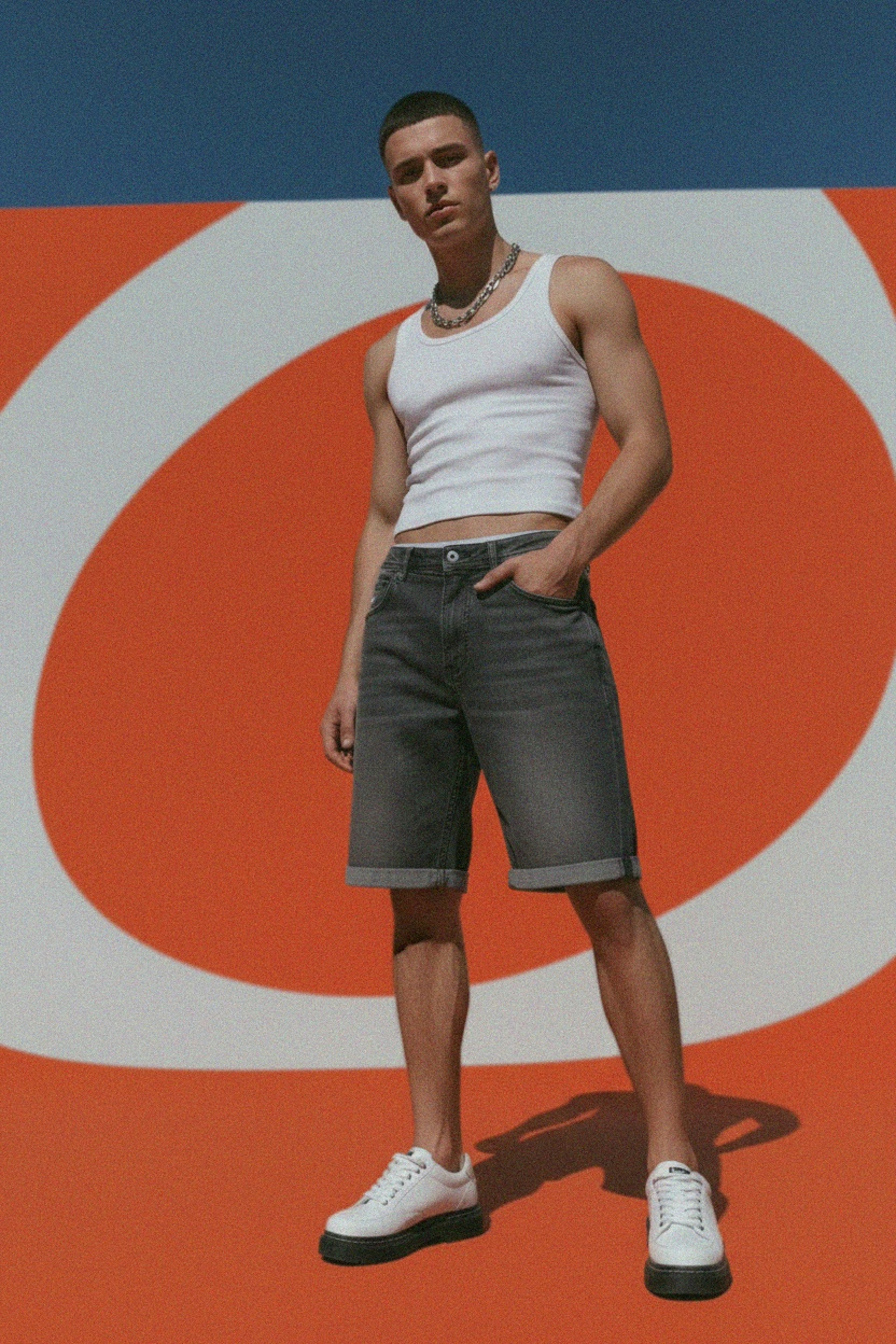 Cuffed Grey Denim Shorts photo 2