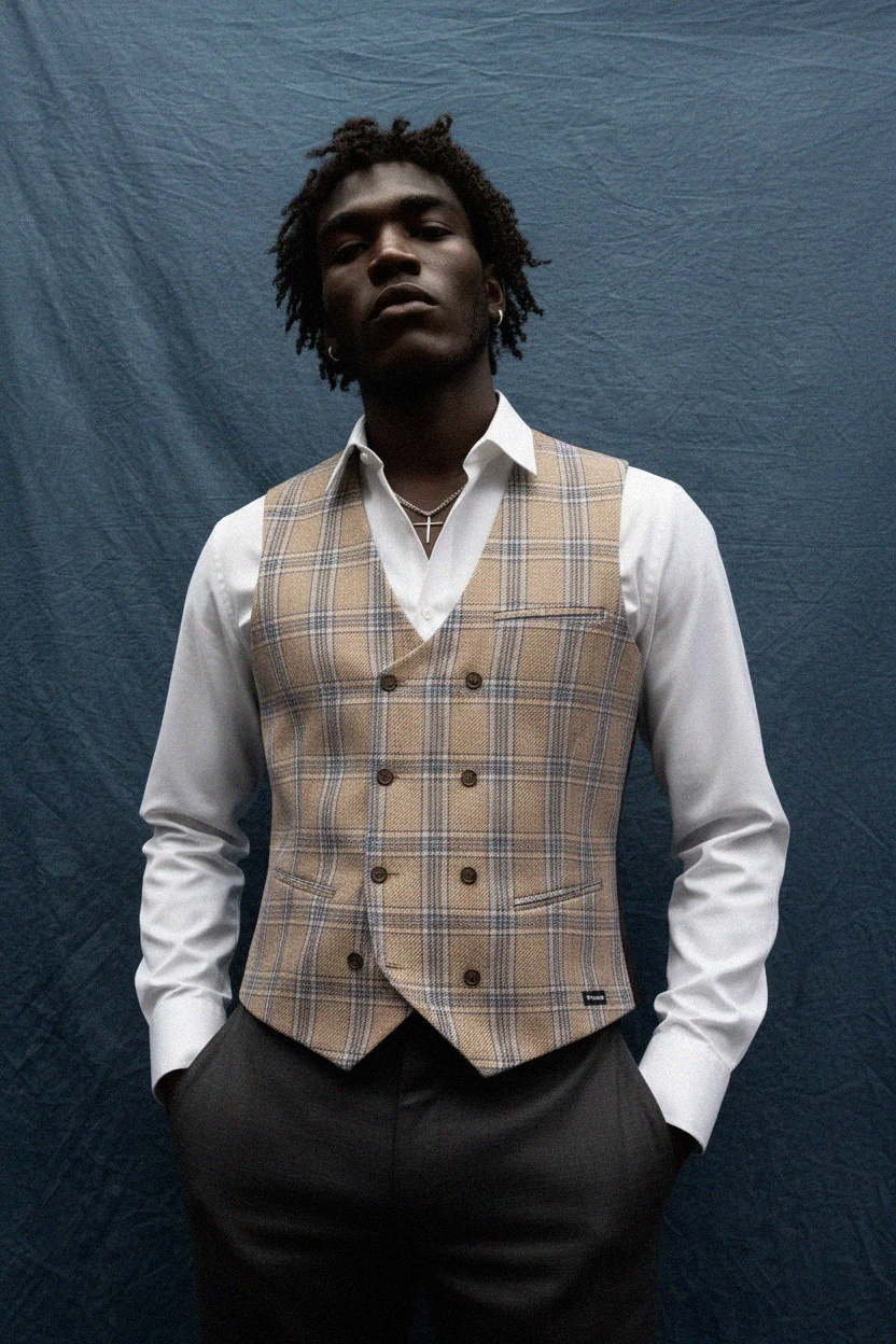 Classic Plaid Double-Breasted Vest photo 3