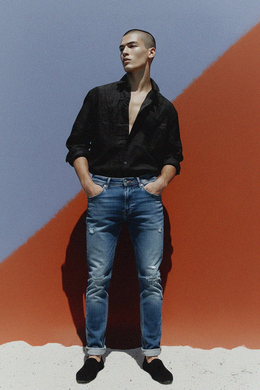 Distressed Blue Denim Jeans photo 2