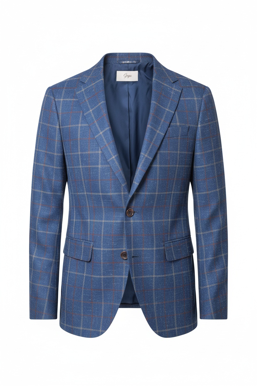 Blue Plaid Blazer with Check Pattern photo 1