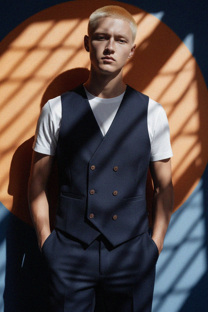 Tailored Blue Double-Breasted Vest photo 2