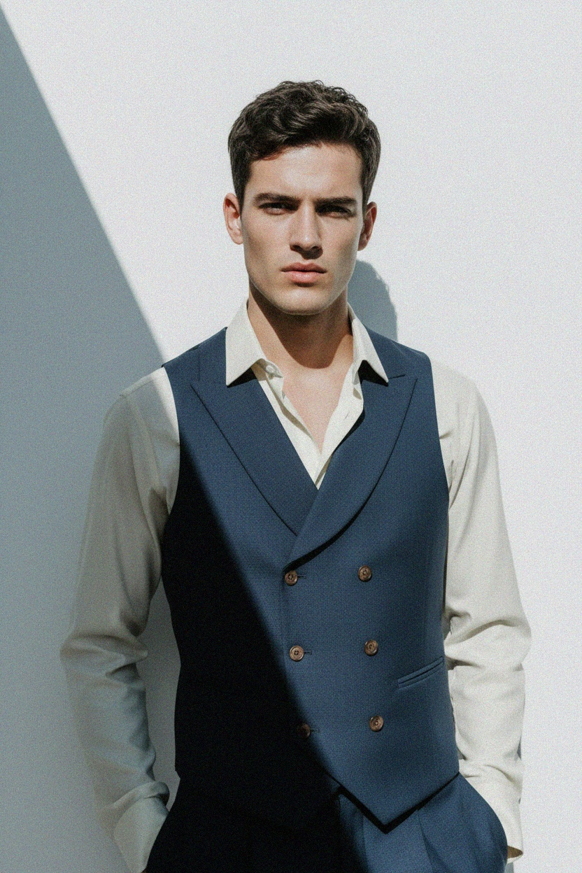 Tailored Blue Double-Breasted Vest photo 3