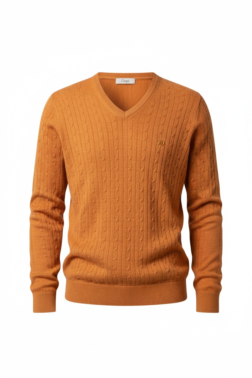 Classic V-Neck Sweater in Warm Orange photo 1