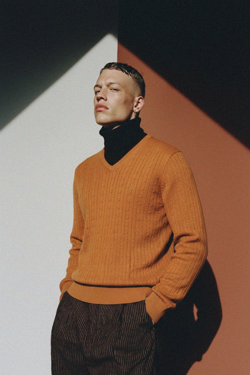 Classic V-Neck Sweater in Warm Orange photo 3