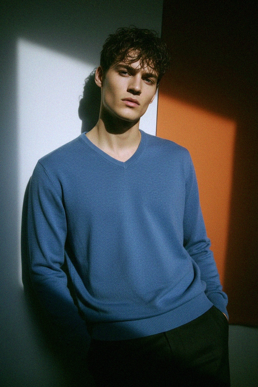 Classic Blue V-Neck Knit Sweater photo 2