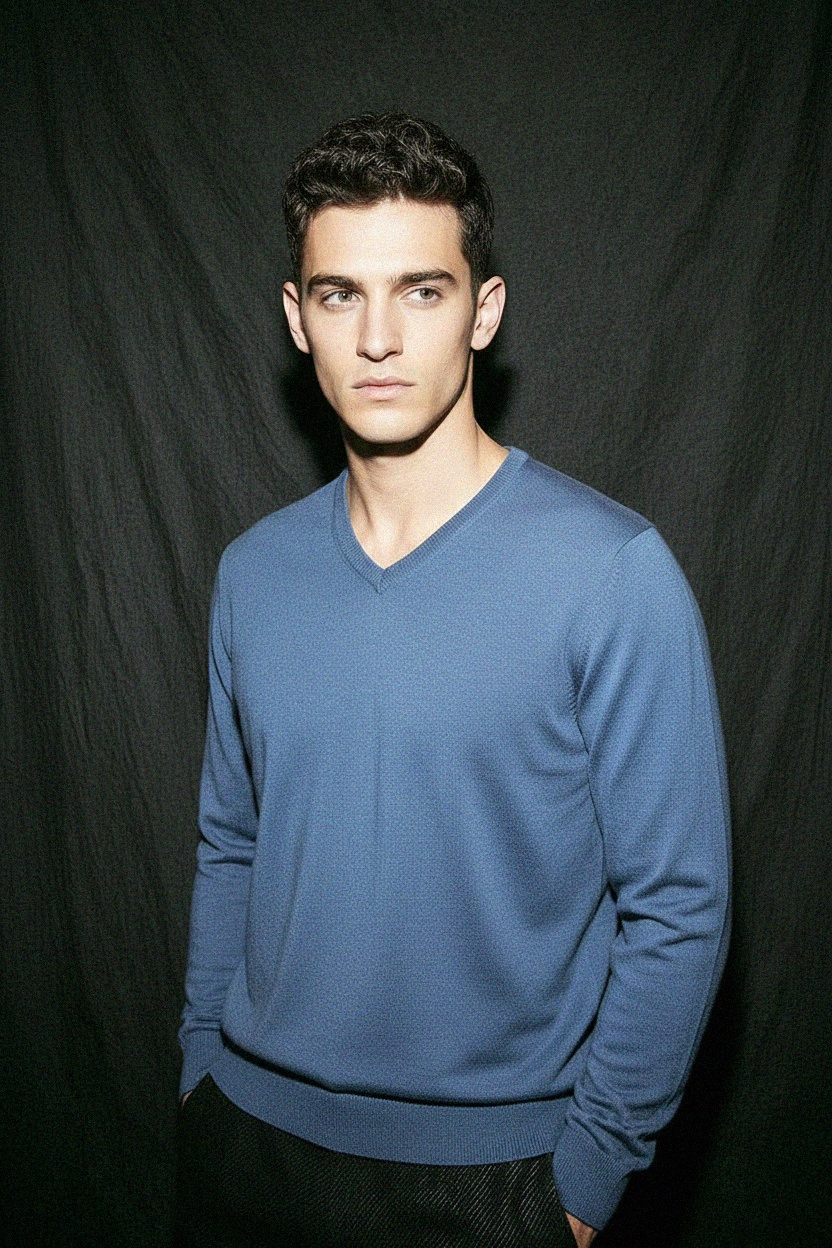Classic Blue V-Neck Knit Sweater photo 3