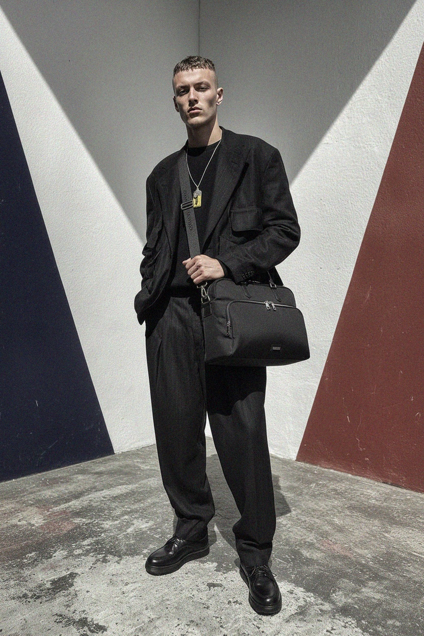 Sleek Black Business Bag with Handles and Shoulder Strap photo 2