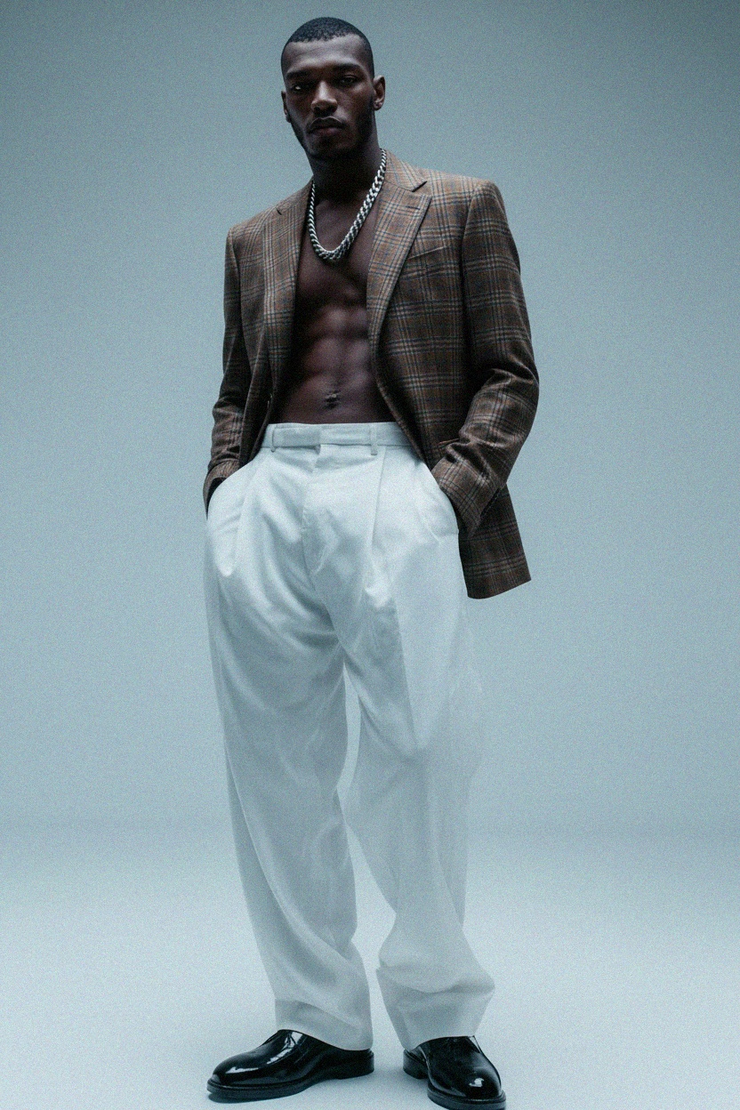 Plaid Blazer with Blue and Brown Pattern photo 2