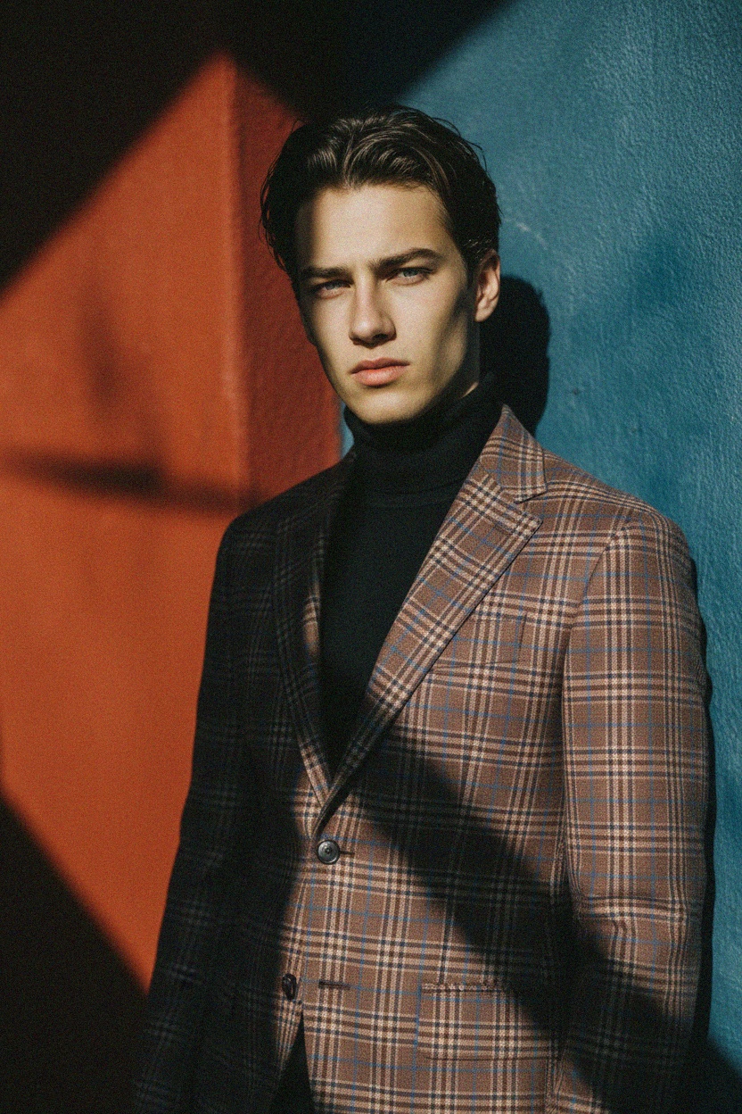 Plaid Blazer with Blue and Brown Pattern photo 3