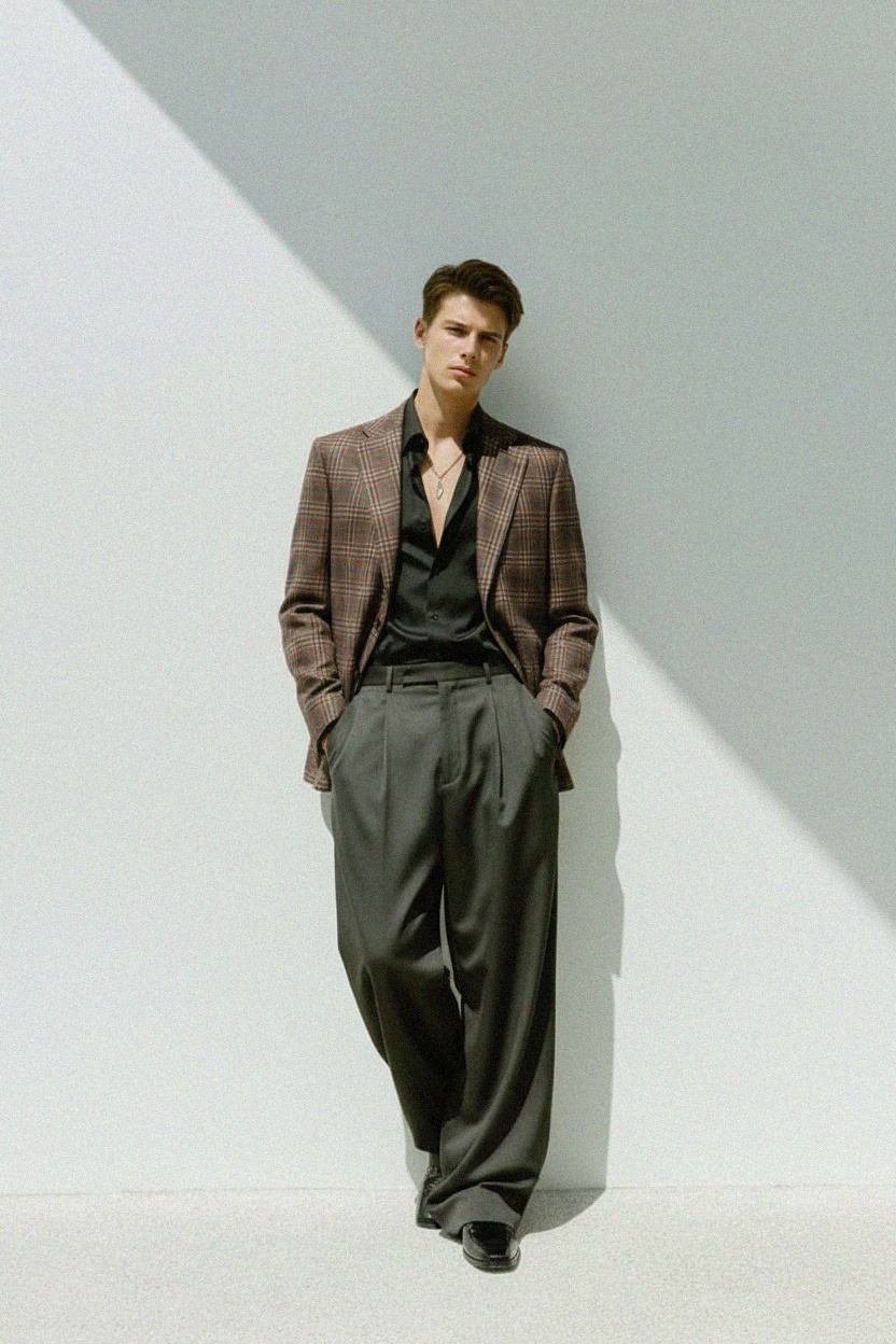 Brown Plaid Blazer with Blue Accents photo 2