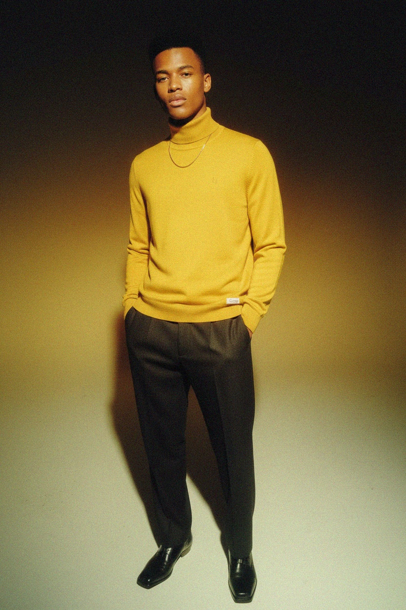 Classic Knit Turtleneck Sweater in Vibrant Yellow photo 2