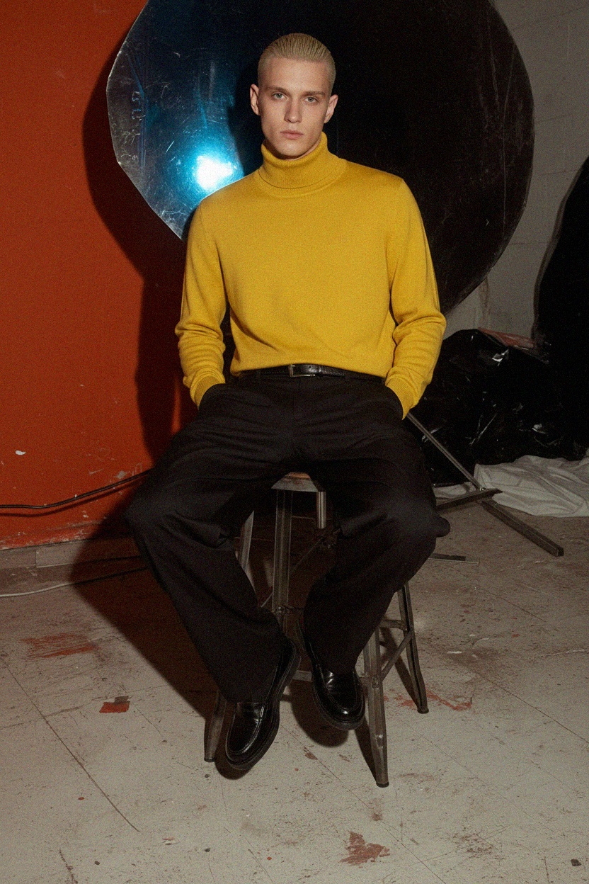 Classic Knit Turtleneck Sweater in Vibrant Yellow photo 3