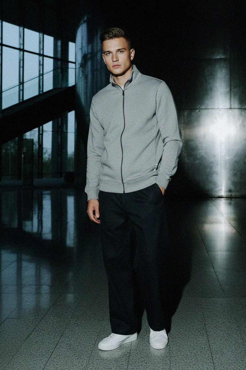 Casual Grey Full-Zip Sweatshirt photo 2