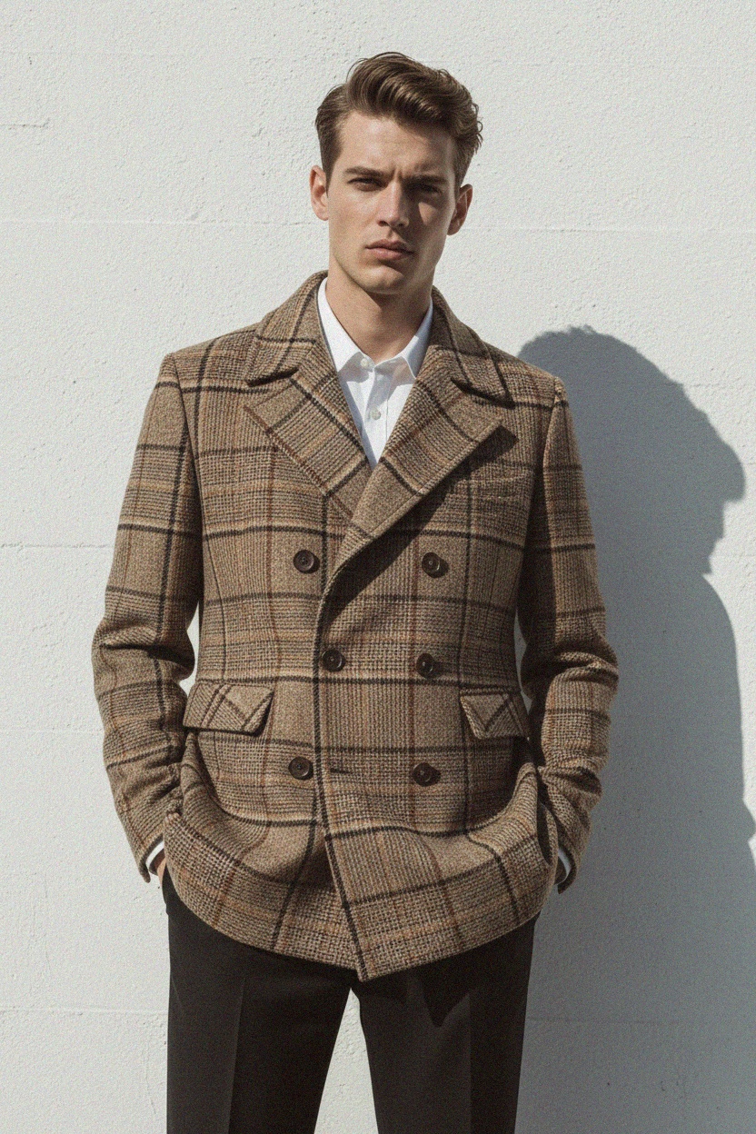 Classic Plaid Double-Breasted Coat photo 3