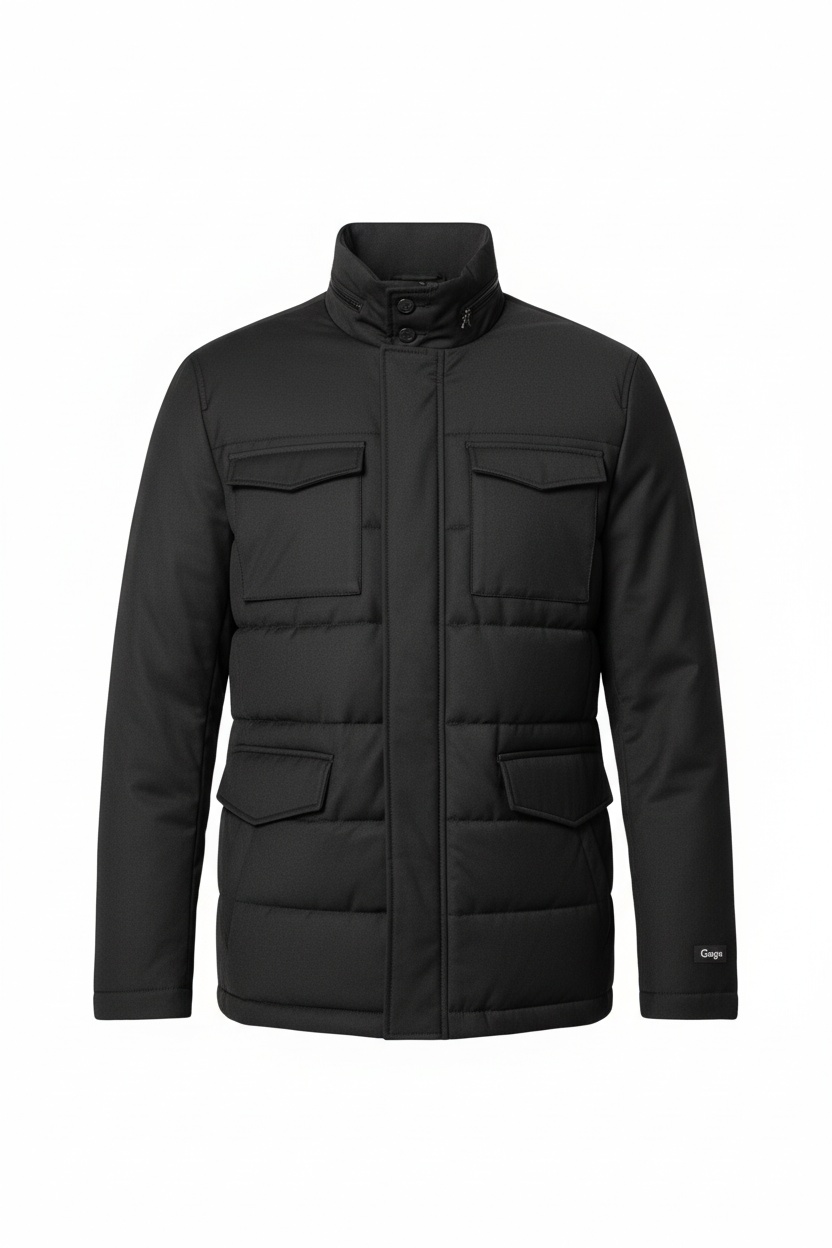 Black Padded Utility Jacket with Multiple Pockets photo 1