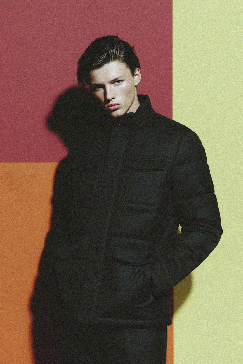 Black Padded Utility Jacket with Multiple Pockets photo 3