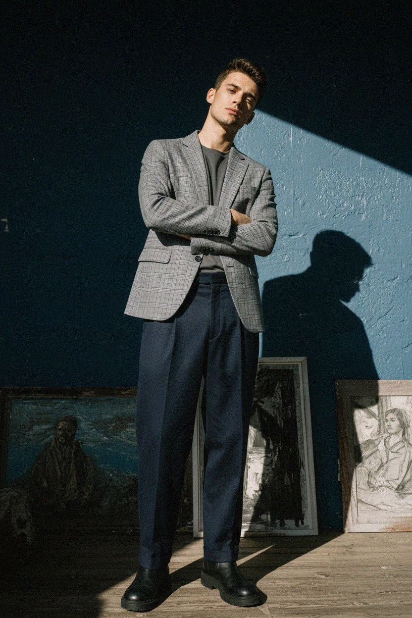 Stylish Grey Plaid Blazer photo 2