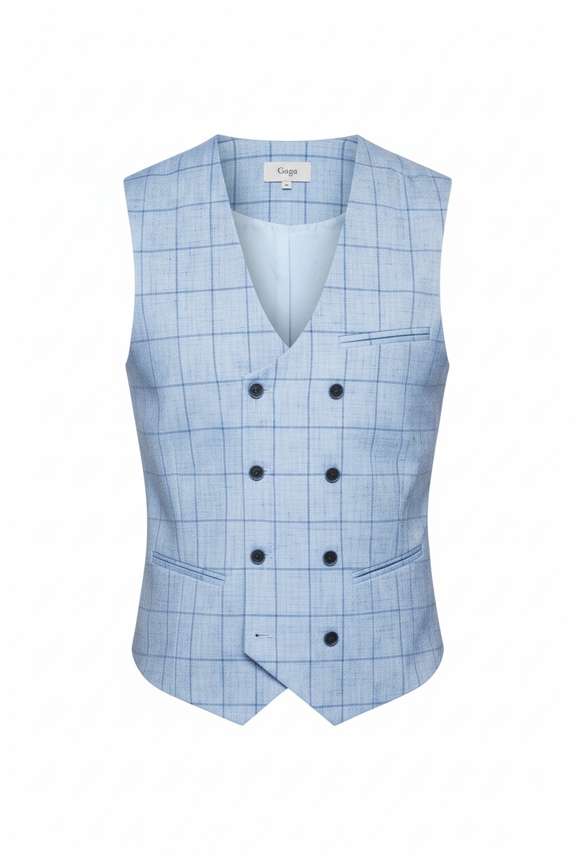 Blue Plaid Double-Breasted Vest photo 1