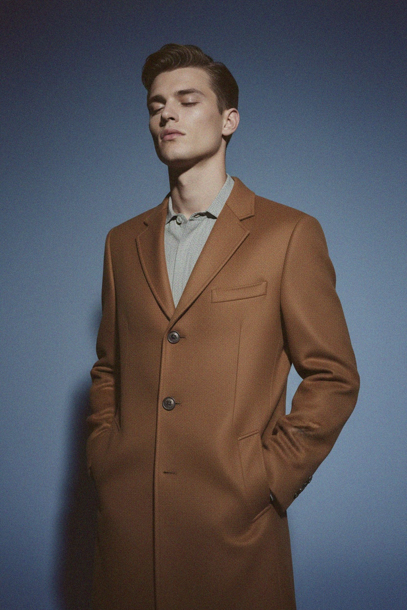 Classic Brown Single-Breasted Overcoat photo 2